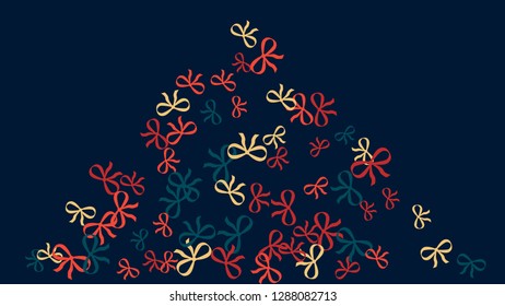 Festive Background with Colorful Bows. Cute Pattern for Postcard, Print, Banner or Poster. Small Pretty Bows For Party Decoration, Wedding, Birthday or Anniversary Invitation. Vector
