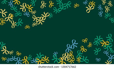 Festive Background with Colorful Bows. Cute Pattern for Postcard, Print, Banner or Poster. Small Pretty Bows For Party Decoration, Wedding, Birthday or Anniversary Invitation. Vector