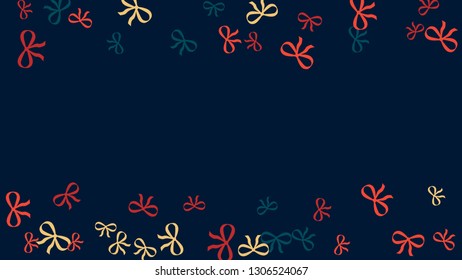 Festive Background with Colorful Bows. Cute Pattern for Postcard, Print, Banner or Poster. Small Pretty Bows For Party Decoration, Wedding, Birthday or Anniversary Invitation. Vector