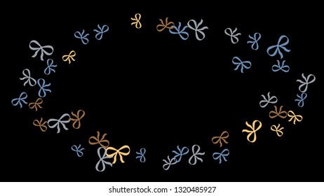 Festive Background with Colorful Bows. Cute Pattern for Postcard, Print, Banner or Poster. Small Pretty Bows For Party Decoration, Wedding, Birthday or Anniversary Invitation. Vector
