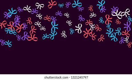 Festive Background with Colorful Bows. Cute Pattern for Postcard, Print, Banner or Poster. Small Pretty Bows For Party Decoration, Wedding, Birthday or Anniversary Invitation. Vector
