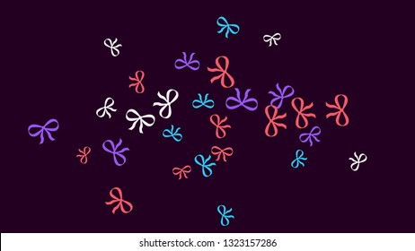 Festive Background with Colorful Bows. Cute Pattern for Postcard, Print, Banner or Poster. Small Pretty Bows For Party Decoration, Wedding, Birthday or Anniversary Invitation. Vector
