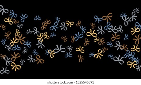 Festive Background with Colorful Bows. Cute Pattern for Postcard, Print, Banner or Poster. Small Pretty Bows For Party Decoration, Wedding, Birthday or Anniversary Invitation. Vector
