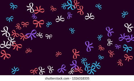 Festive Background with Colorful Bows. Cute Pattern for Postcard, Print, Banner or Poster. Small Pretty Bows For Party Decoration, Wedding, Birthday or Anniversary Invitation. Vector
