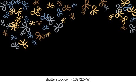 Festive Background with Colorful Bows. Cute Pattern for Postcard, Print, Banner or Poster. Small Pretty Bows For Party Decoration, Wedding, Birthday or Anniversary Invitation. Vector
