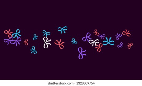 Festive Background with Colorful Bows. Cute Pattern for Postcard, Print, Banner or Poster. Small Pretty Bows For Party Decoration, Wedding, Birthday or Anniversary Invitation. Vector

