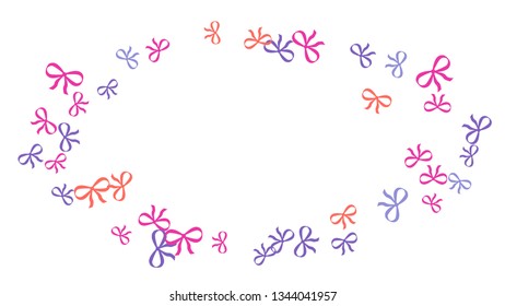 Festive Background with Colorful Bows. Cute Pattern for Postcard, Print, Banner or Poster. Small Pretty Bows For Party Decoration, Wedding, Birthday or Anniversary Invitation. Vector
