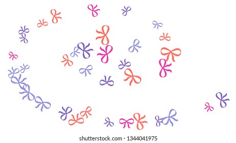 Festive Background with Colorful Bows. Cute Pattern for Postcard, Print, Banner or Poster. Small Pretty Bows For Party Decoration, Wedding, Birthday or Anniversary Invitation. Vector
