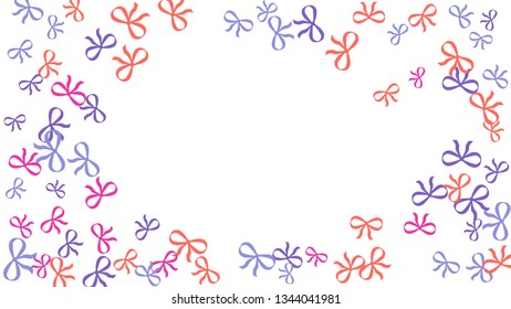 Festive Background with Colorful Bows. Cute Pattern for Postcard, Print, Banner or Poster. Small Pretty Bows For Party Decoration, Wedding, Birthday or Anniversary Invitation. Vector
