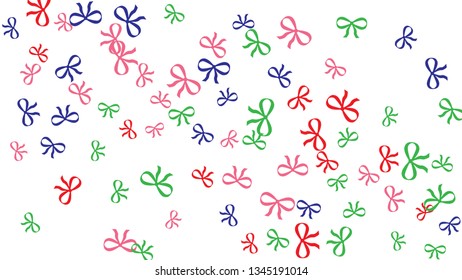 Festive Background with Colorful Bows. Cute Pattern for Postcard, Print, Banner or Poster. Small Pretty Bows For Party Decoration, Wedding, Birthday or Anniversary Invitation. Vector

