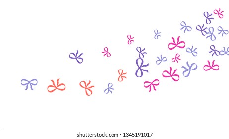 Festive Background with Colorful Bows. Cute Pattern for Postcard, Print, Banner or Poster. Small Pretty Bows For Party Decoration, Wedding, Birthday or Anniversary Invitation. Vector

