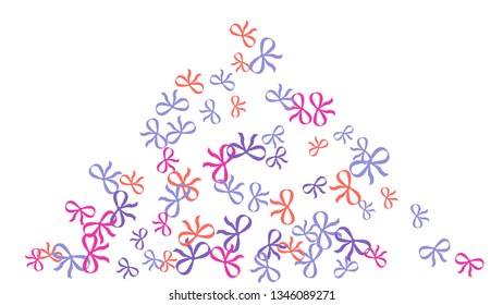 Festive Background with Colorful Bows. Cute Pattern for Postcard, Print, Banner or Poster. Small Pretty Bows For Party Decoration, Wedding, Birthday or Anniversary Invitation. Vector

