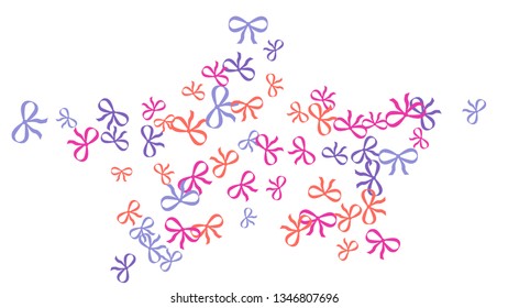 Festive Background with Colorful Bows. Cute Pattern for Postcard, Print, Banner or Poster. Small Pretty Bows For Party Decoration, Wedding, Birthday or Anniversary Invitation. Vector
