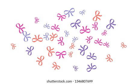 Festive Background with Colorful Bows. Cute Pattern for Postcard, Print, Banner or Poster. Small Pretty Bows For Party Decoration, Wedding, Birthday or Anniversary Invitation. Vector
