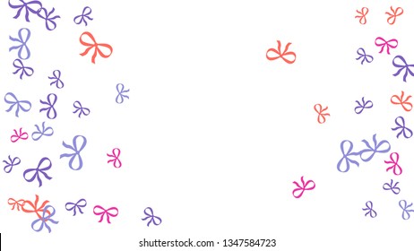 Festive Background with Colorful Bows. Cute Pattern for Postcard, Print, Banner or Poster. Small Pretty Bows For Party Decoration, Wedding, Birthday or Anniversary Invitation. Vector
