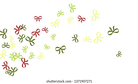 Festive Background with Colorful Bows. Cute Pattern for Postcard, Print, Banner or Poster. Small Pretty Bows For Party Decoration, Wedding, Birthday or Anniversary Invitation. Vector
