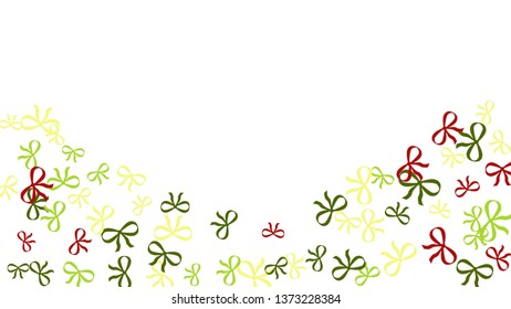 Festive Background with Colorful Bows. Cute Pattern for Postcard, Print, Banner or Poster. Small Pretty Bows For Party Decoration, Wedding, Birthday or Anniversary Invitation. Vector
