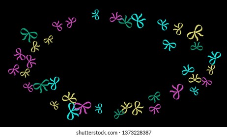 Festive Background with Colorful Bows. Cute Pattern for Postcard, Print, Banner or Poster. Small Pretty Bows For Party Decoration, Wedding, Birthday or Anniversary Invitation. Vector
