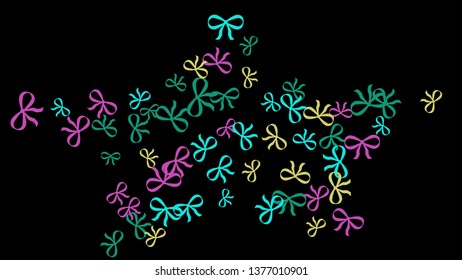 Festive Background with Colorful Bows. Cute Pattern for Postcard, Print, Banner or Poster. Small Pretty Bows For Party Decoration, Wedding, Birthday or Anniversary Invitation. Vector

