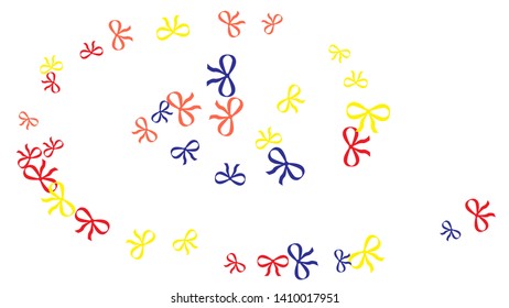 Festive Background with Colorful Bows. Cute Pattern for Postcard, Print, Banner or Poster. Small Pretty Bows For Party Decoration, Wedding, Birthday or Anniversary Invitation. Vector
