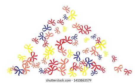 Festive Background with Colorful Bows. Cute Pattern for Postcard, Print, Banner or Poster. Small Pretty Bows For Party Decoration, Wedding, Birthday or Anniversary Invitation. Vector
