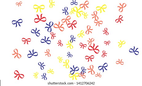 Festive Background with Colorful Bows. Cute Pattern for Postcard, Print, Banner or Poster. Small Pretty Bows For Party Decoration, Wedding, Birthday or Anniversary Invitation. Vector

