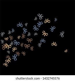Festive Background with Colorful Bows. Cute Pattern for Postcard, Print, Banner or Poster. Small Pretty Bows For Party Decoration, Wedding, Birthday or Anniversary Invitation. Vector
