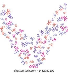 Festive Background with Colorful Bows. Cute Pattern for Postcard, Print, Banner or Poster. Small Pretty Bows For Party Decoration, Wedding, Birthday or Anniversary Invitation. Vector