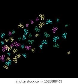 Festive Background with Colorful Bows. Cute Pattern for Postcard, Print, Banner or Poster. Small Pretty Bows For Party Decoration, Wedding, Birthday or Anniversary Invitation. Vector
