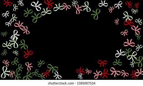 Festive Background with Colorful Bows. Cute Pattern for Postcard, Print, Banner or Poster. Small Pretty Bows For Party Decoration, Wedding, Birthday or Anniversary Invitation. Vector
