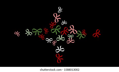 Festive Background with Colorful Bows. Cute Pattern for Postcard, Print, Banner or Poster. Small Pretty Bows For Party Decoration, Wedding, Birthday or Anniversary Invitation. Vector
