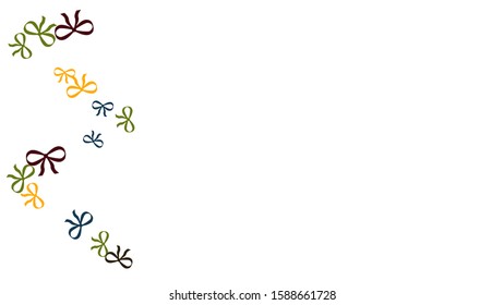 Festive Background with Colorful Bows. Cute Pattern for Postcard, Print, Banner or Poster. Small Pretty Bows For Party Decoration, Wedding, Birthday or Anniversary Invitation. Vector
