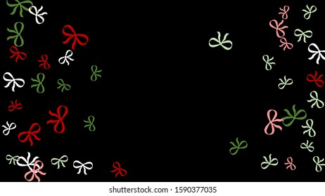 Festive Background with Colorful Bows. Cute Pattern for Postcard, Print, Banner or Poster. Small Pretty Bows For Party Decoration, Wedding, Birthday or Anniversary Invitation. Vector
