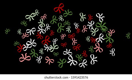 Festive Background with Colorful Bows. Cute Pattern for Postcard, Print, Banner or Poster. Small Pretty Bows For Party Decoration, Wedding, Birthday or Anniversary Invitation. Vector
