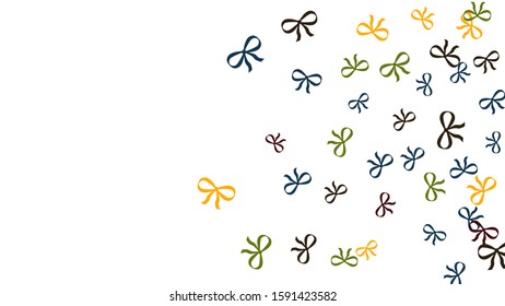 Festive Background with Colorful Bows. Cute Pattern for Postcard, Print, Banner or Poster. Small Pretty Bows For Party Decoration, Wedding, Birthday or Anniversary Invitation. Vector
