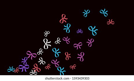 Festive Background with Colorful Bows. Cute Pattern for Postcard, Print, Banner or Poster. Small Pretty Bows For Party Decoration, Wedding, Birthday or Anniversary Invitation. Vector
