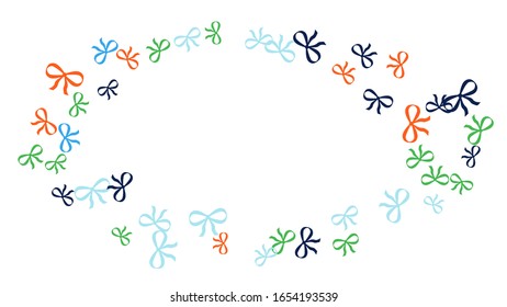 Festive Background with Colorful Bows. Cute Pattern for Postcard, Print, Banner or Poster. Small Pretty Bows For Party Decoration, Wedding, Birthday or Anniversary Invitation. Vector
