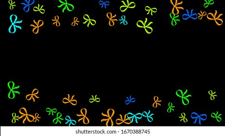 Festive Background with Colorful Bows. Cute Pattern for Postcard, Print, Banner or Poster. Small Pretty Bows For Party Decoration, Wedding, Birthday or Anniversary Invitation. Vector
