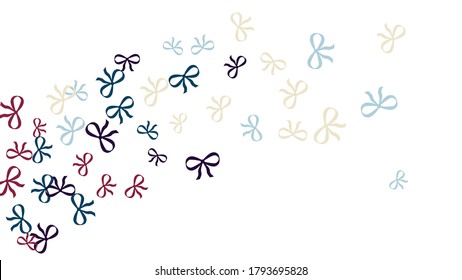 Festive Background with Colorful Bows. Cute Pattern for Postcard, Print, Banner or Poster. Small Pretty Bows For Party Decoration, Wedding, Birthday or Anniversary Invitation. Vector
