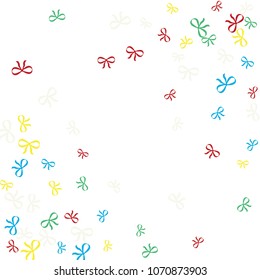 Festive Background with Colorful Bows. Delicate Pattern for Postcard, Print, Banner or Poster. Little Pretty Bows For Party Decoration, Wedding, Birthday or Anniversary Invitation. Vector
