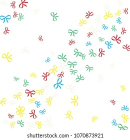 Festive Background with Colorful Bows. Delicate Pattern for Postcard, Print, Banner or Poster. Little Pretty Bows For Party Decoration, Wedding, Birthday or Anniversary Invitation. Vector
