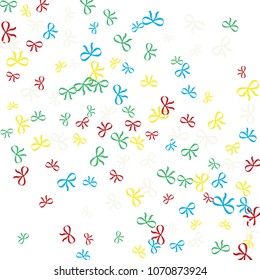 Festive Background with Colorful Bows. Delicate Pattern for Postcard, Print, Banner or Poster. Little Pretty Bows For Party Decoration, Wedding, Birthday or Anniversary Invitation. Vector
