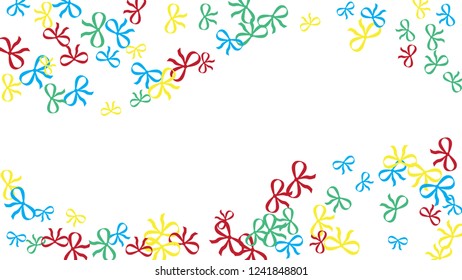 Festive Background with Colorful Bows. Delicate Pattern for Postcard, Print, Banner or Poster. Little Pretty Bows For Party Decoration, Wedding, Birthday or Anniversary Invitation. Vector
