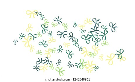Festive Background with Colorful Bows. Delicate Pattern for Postcard, Print, Banner or Poster. Little Pretty Bows For Party Decoration, Wedding, Birthday or Anniversary Invitation. Vector
