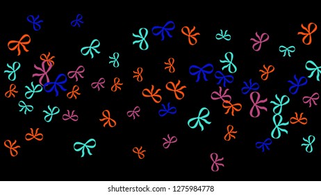 Festive Background with Colorful Bows. Delicate Pattern for Postcard, Print, Banner or Poster. Little Pretty Bows For Party Decoration, Wedding, Birthday or Anniversary Invitation. Vector

