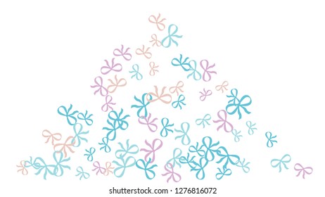 Festive Background with Colorful Bows. Delicate Pattern for Postcard, Print, Banner or Poster. Little Pretty Bows For Party Decoration, Wedding, Birthday or Anniversary Invitation. Vector
