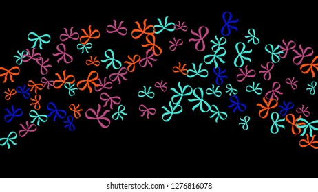 Festive Background with Colorful Bows. Delicate Pattern for Postcard, Print, Banner or Poster. Little Pretty Bows For Party Decoration, Wedding, Birthday or Anniversary Invitation. Vector
