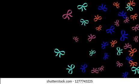 Festive Background with Colorful Bows. Delicate Pattern for Postcard, Print, Banner or Poster. Little Pretty Bows For Party Decoration, Wedding, Birthday or Anniversary Invitation. Vector

