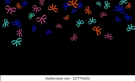 Festive Background with Colorful Bows. Delicate Pattern for Postcard, Print, Banner or Poster. Little Pretty Bows For Party Decoration, Wedding, Birthday or Anniversary Invitation. Vector
