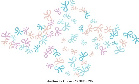 Festive Background with Colorful Bows. Delicate Pattern for Postcard, Print, Banner or Poster. Little Pretty Bows For Party Decoration, Wedding, Birthday or Anniversary Invitation. Vector
